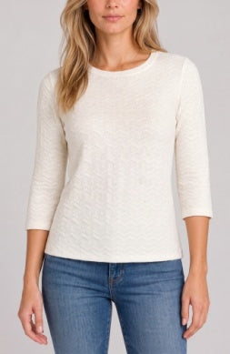 Liverpool 3/4 Sleeve Crew Neck Knit Top with Rib Trim