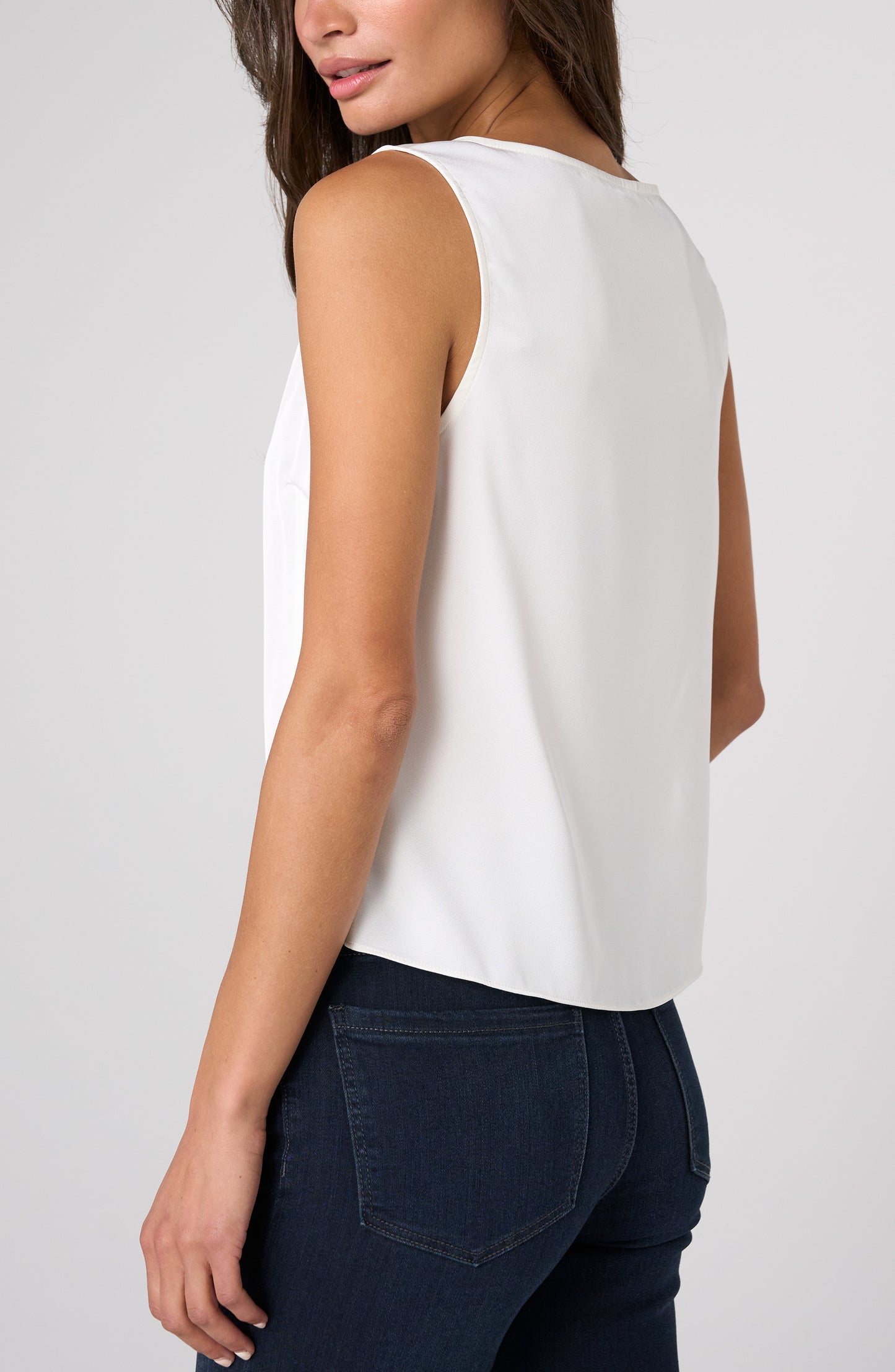 Liverpool V-Neck Woven Tank with Lace Trim