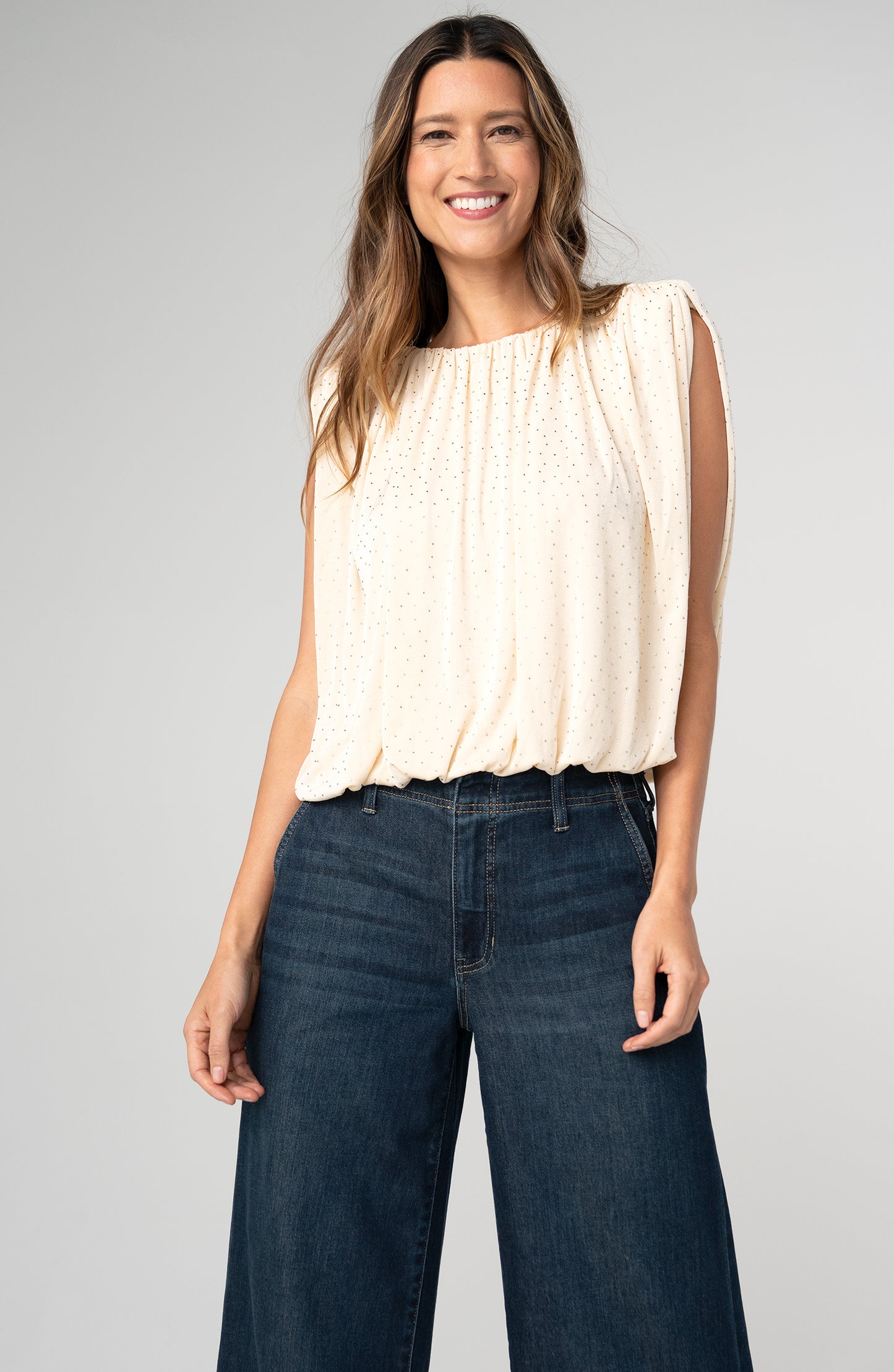 Liverpool Sleeveless Draped Knit Top with Shoulder Pad