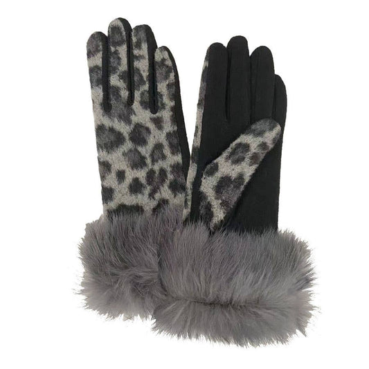PERSIA ANIMAL PRINT GLOVES WITH FUR CUFF