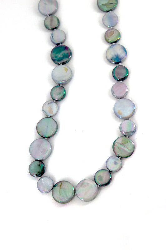 Sea Lily Silver and Grey Single Strand Mother of Pearl Necklace