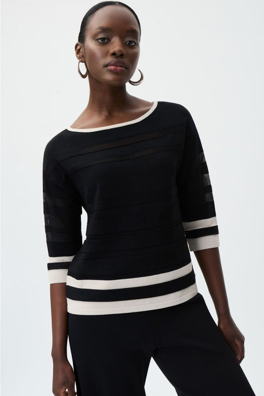 JOSEPH RIBKOFF STRIPED BOAT NECK TOP - BLACK