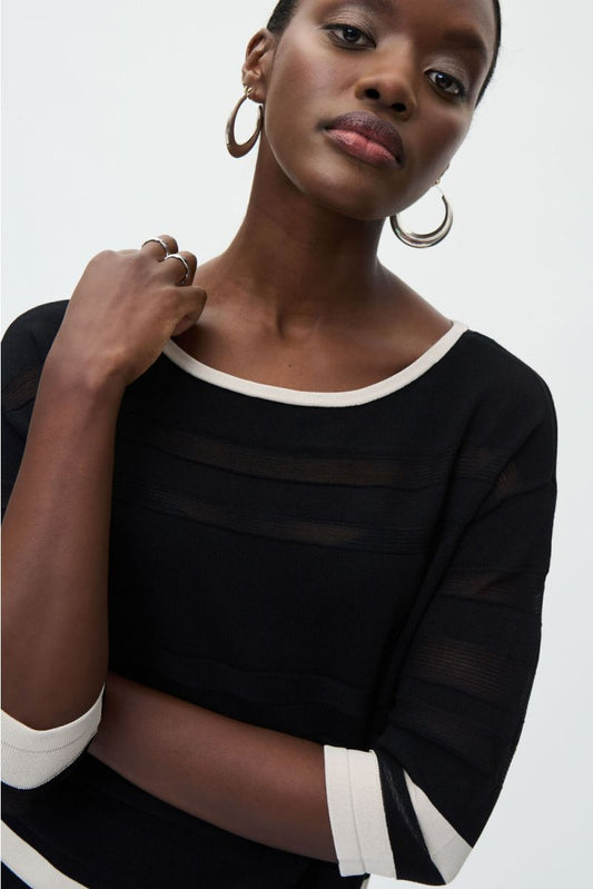 JOSEPH RIBKOFF STRIPED BOAT NECK TOP - BLACK
