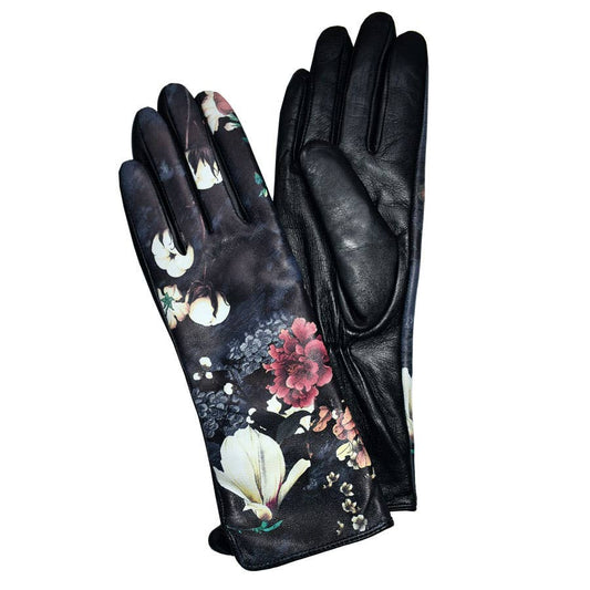 MAGNOLIA FLORAL PRINT LEATHER GLOVES