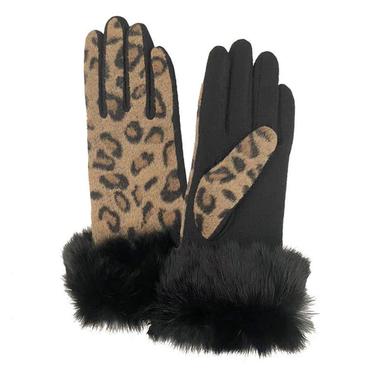 PERSIA ANIMAL PRINT GLOVES WITH FUR CUFF