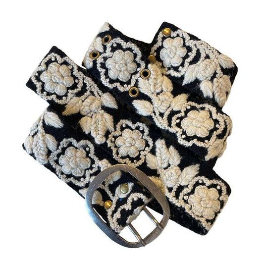 TWO-TONE EMBROIDERED WOOL BELT