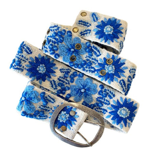 FORGET-ME-NOT FLORAL EMBROIDERED WOOL BELT