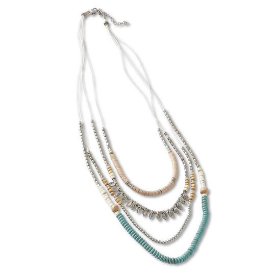 FOUR STRAND TURQUOISE AND IVORY BEAD NECKLACES