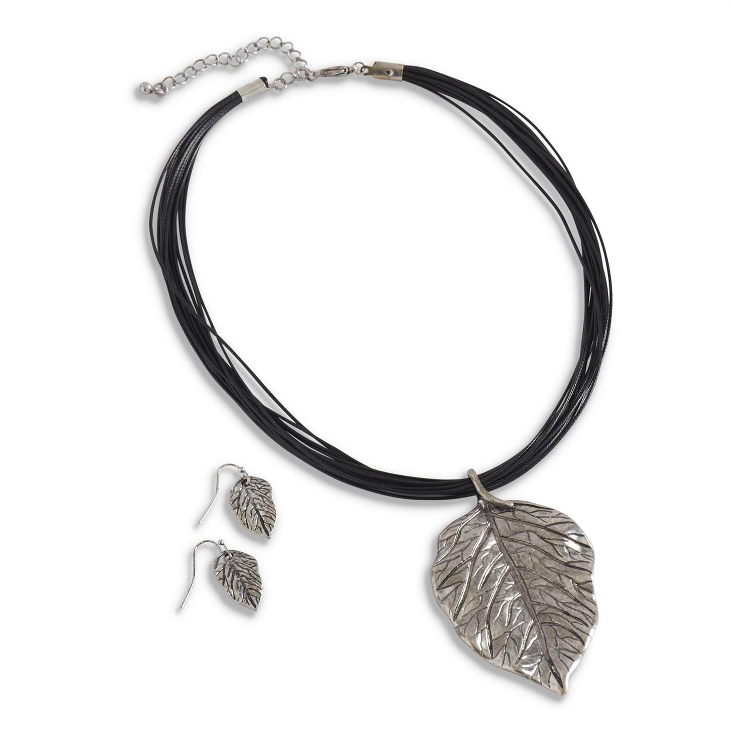 SILVER LEAF CORDED NECKLACE
