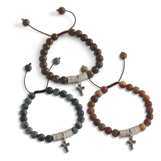 SEMI PRECIOUS CROSS BRACELETS IN THREE DIFFERENT COLORS