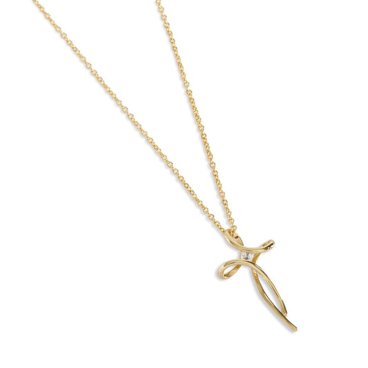 OPEN CROSS WITH STONE NECKLACE IN GOLD OR SILVER