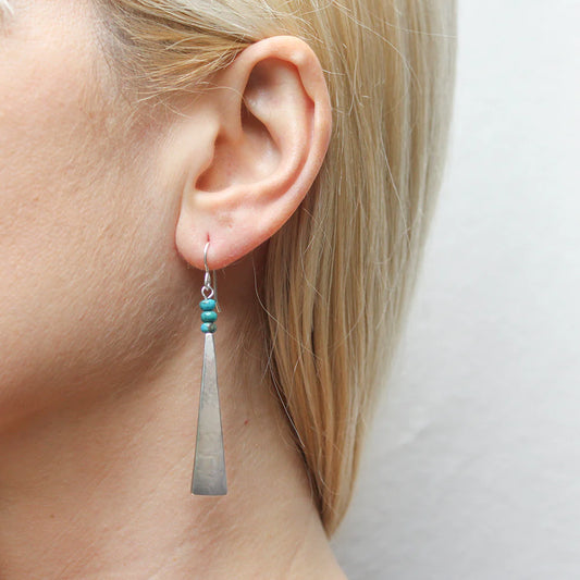 MARJORIE BAER LONG TRIANGLE WITH TURQUOISE BEAD STACK WIRE EARRINGS