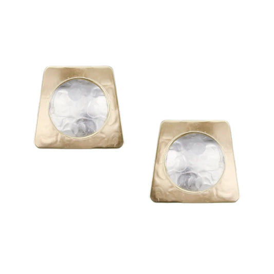 MARJORIE BAER TAPERED RECTANGLE WITH DISHED DISC CLIP-ON EARRINGS
