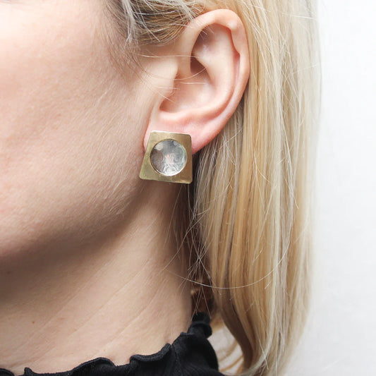 MARJORIE BAER TAPERED RECTANGLE WITH DISHED DISC CLIP-ON EARRINGS