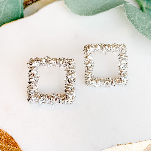 SQUARE TEXTURED POST EARRINGS