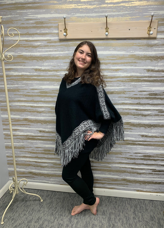 LUCIANA FRINGED PONCHO SWEATER