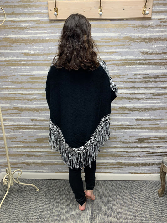 LUCIANA FRINGED PONCHO SWEATER