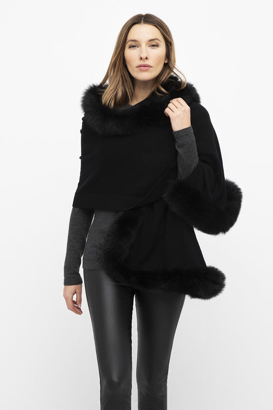 FUR TRIM WRAP - WOOL/CASHMERE