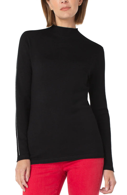 LIVERPOOL MOCK NECK ROLLED HEM LONG SLEEVE SWEATER