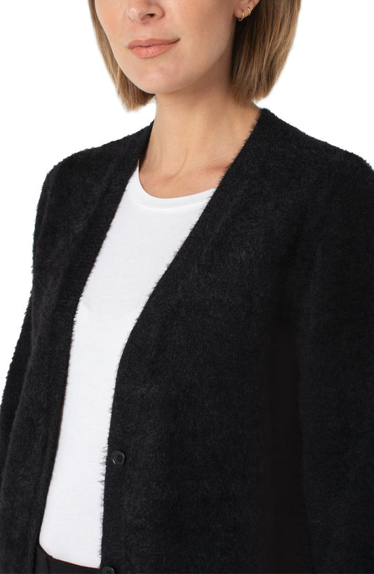 LIVERPOOL BUTTON FRONT FUZZY CARDIGAN SWEATER