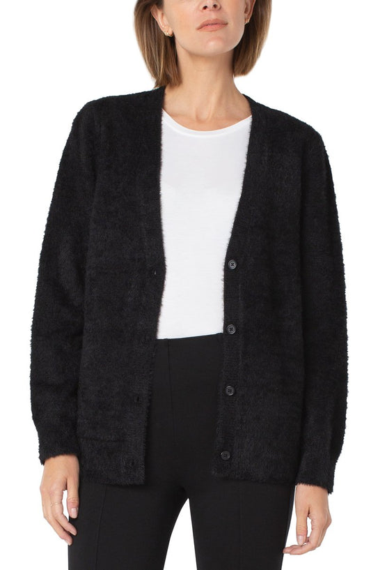 LIVERPOOL BUTTON FRONT FUZZY CARDIGAN SWEATER