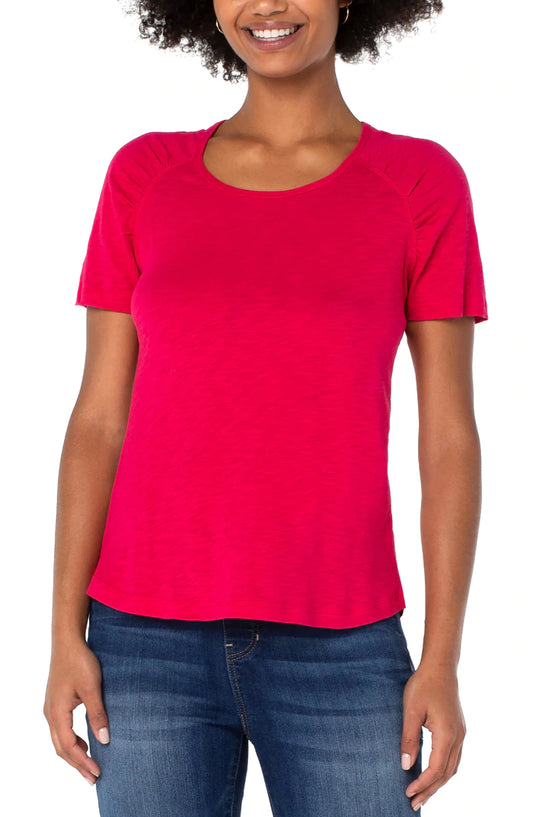 LIVERPOOL SHIRRED SHORT SLEEVE RAGLAN TEE