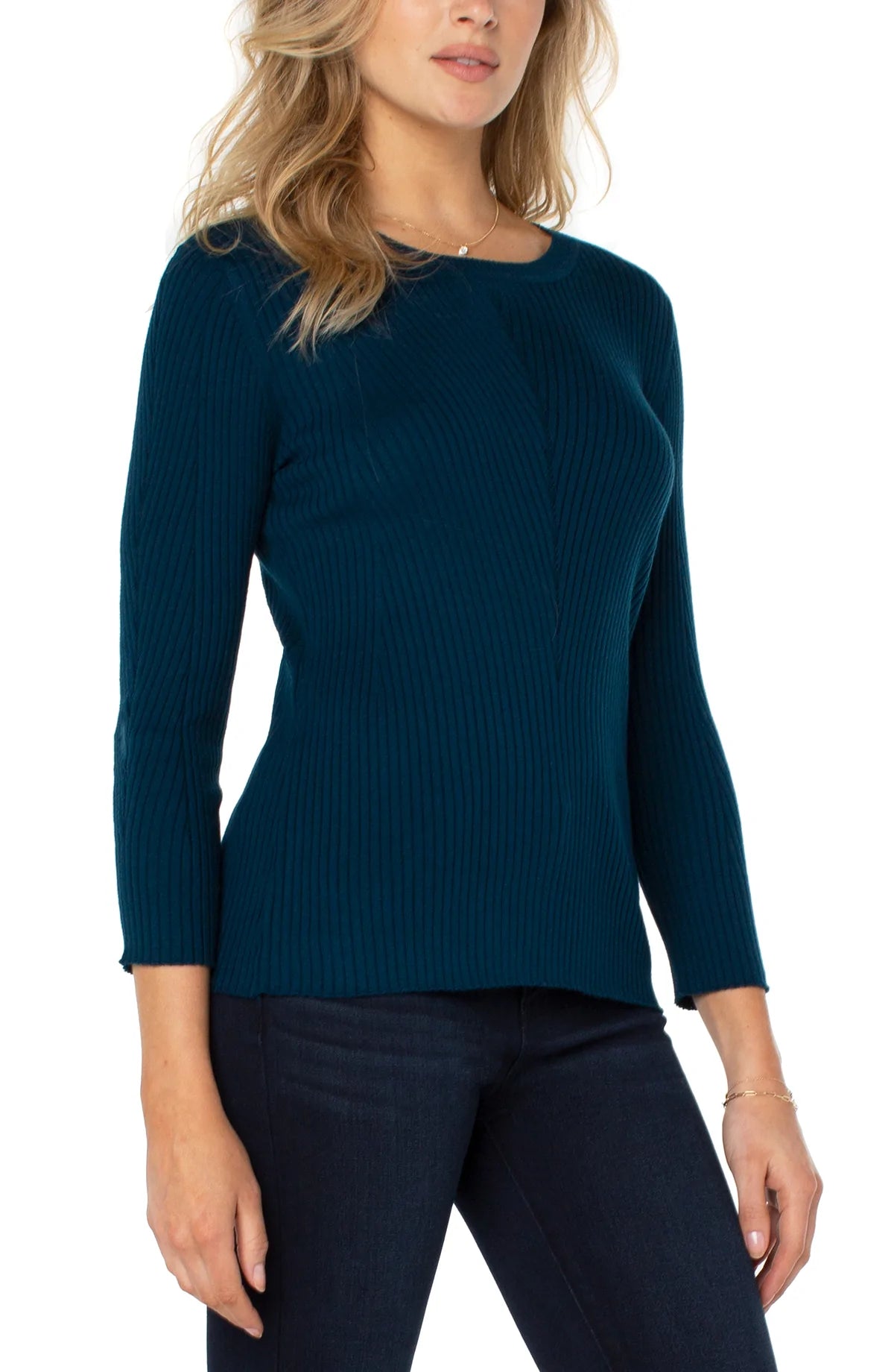 LIVERPOOL CREWNECK 3/4 SLEEVE SWEATER WITH POINTELLE