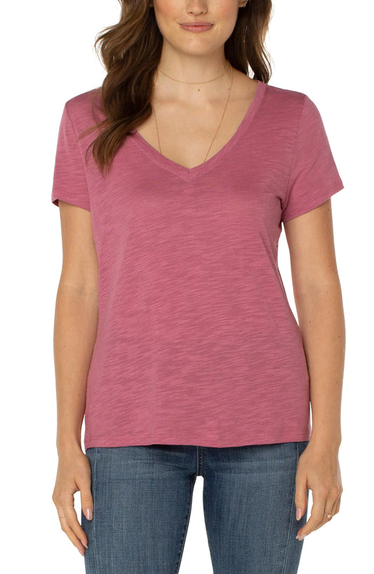 LIVERPOOL SLIM FIT VEE NECK SLUB KNIT TEE