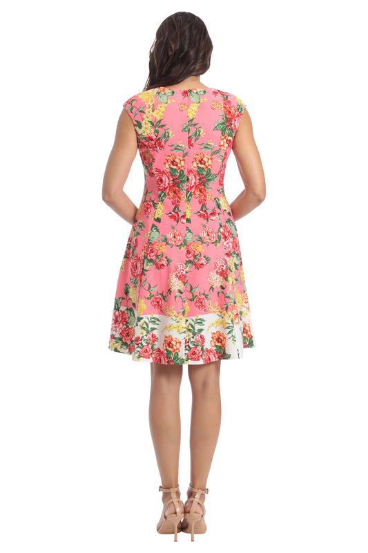 LONDON TIMES CAP SLEEVE FIT AND FLARE DRESS