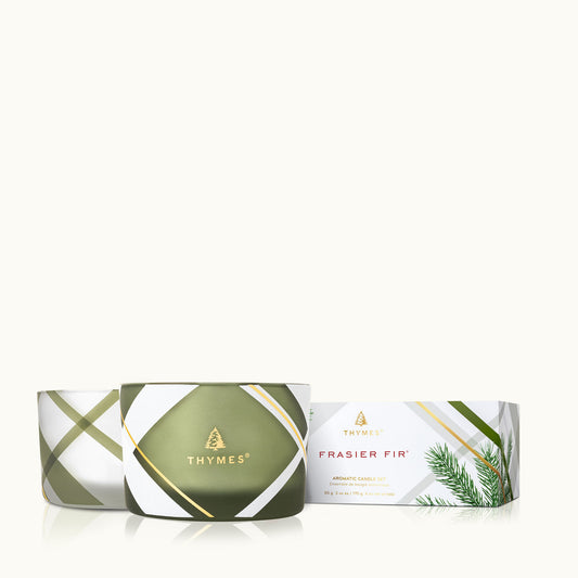THYMES FRASIER FIR FROSTED PLAID POURED CANDLE SET