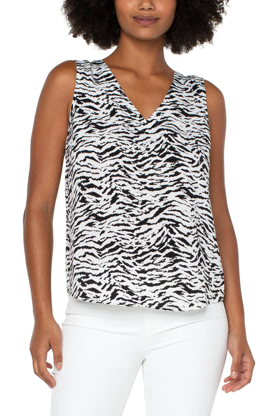 LIVERPOOL SLEEVELESS DOUBLE V-NECK WOVEN TOP