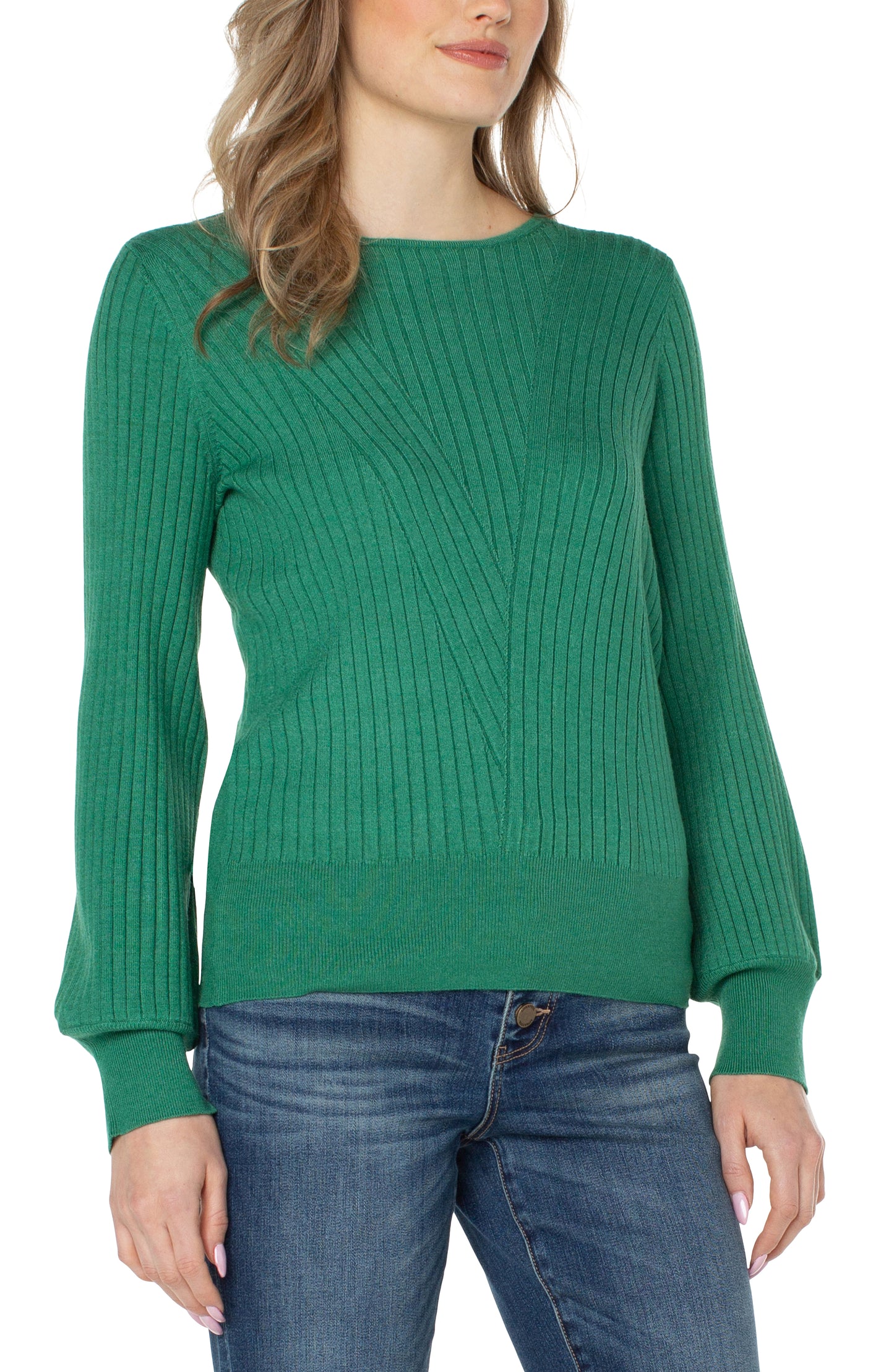 LIVERPOOL LONG SLEEVE NECK SWEATER WITH TRANSFER RIB DETAIL