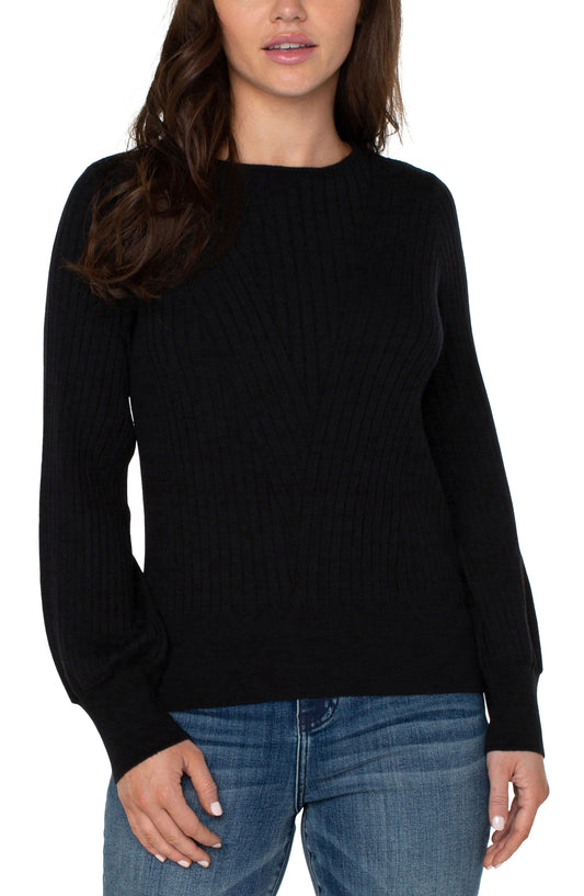 LIVERPOOL LONG SLEEVE CREW NECK SWEATER WITH TRANSFER RIB DETAIL