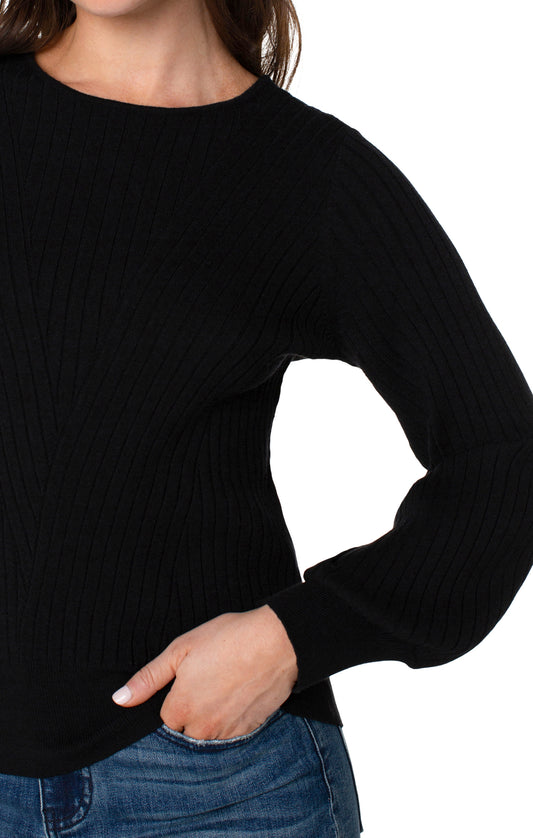 LIVERPOOL LONG SLEEVE CREW NECK SWEATER WITH TRANSFER RIB DETAIL