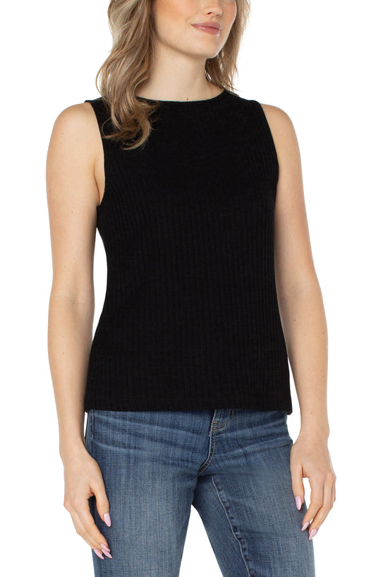 LIVERPOOL SLEEVELESS BOAT NECK RIB KNIT TOP