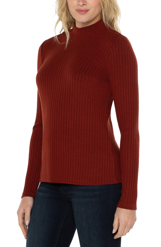 LIVERPOOL LONG SLEEVE MOCK NECK RIB KNIT TOP