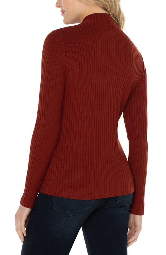 LIVERPOOL LONG SLEEVE MOCK NECK RIB KNIT TOP