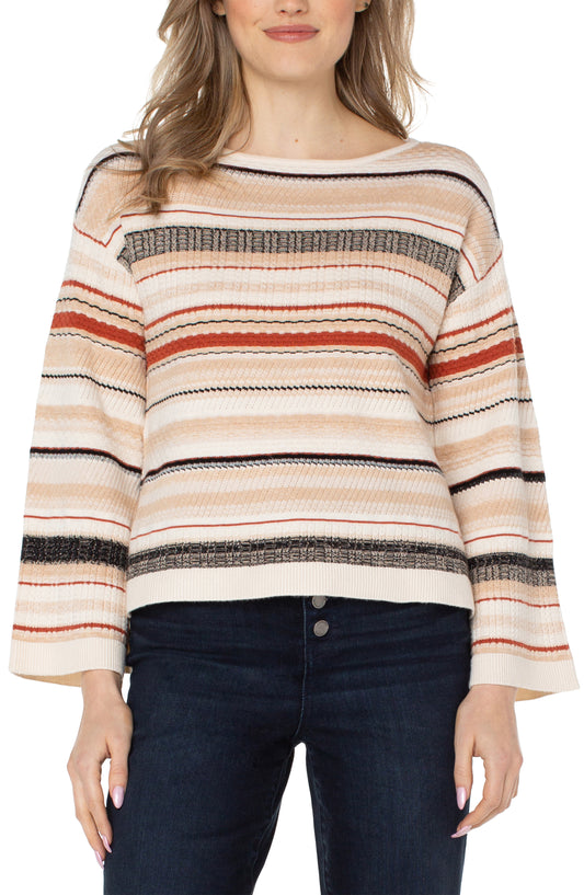 LIVERPOOL BOAT NECK TEXTURED STRIPE SWEATER