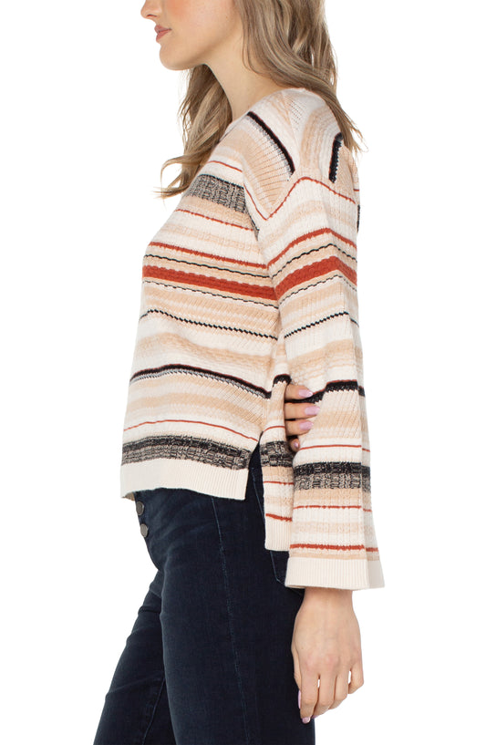 LIVERPOOL BOAT NECK TEXTURED STRIPE SWEATER