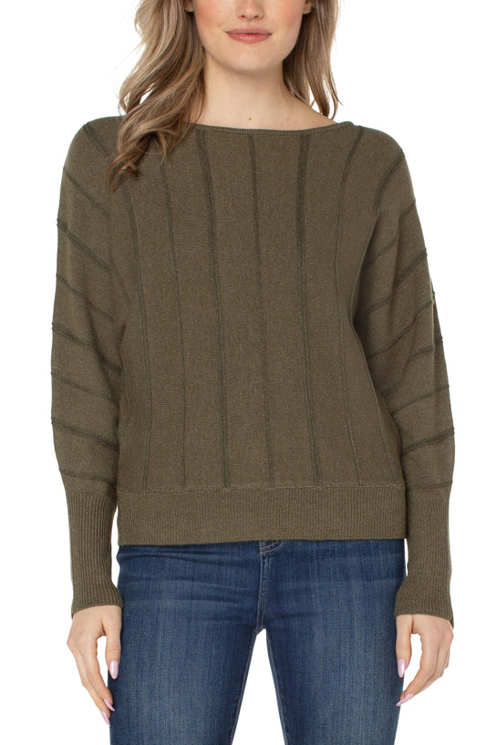 LIVERPOOL LONG SLEEVE CREW DOLMAN SWEATER WITH STRIPES