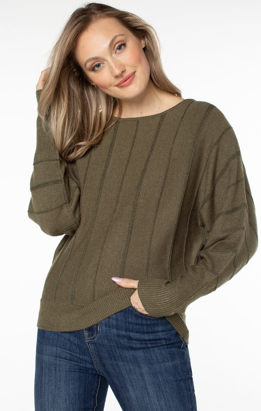 LIVERPOOL LONG SLEEVE CREW DOLMAN SWEATER WITH STRIPES