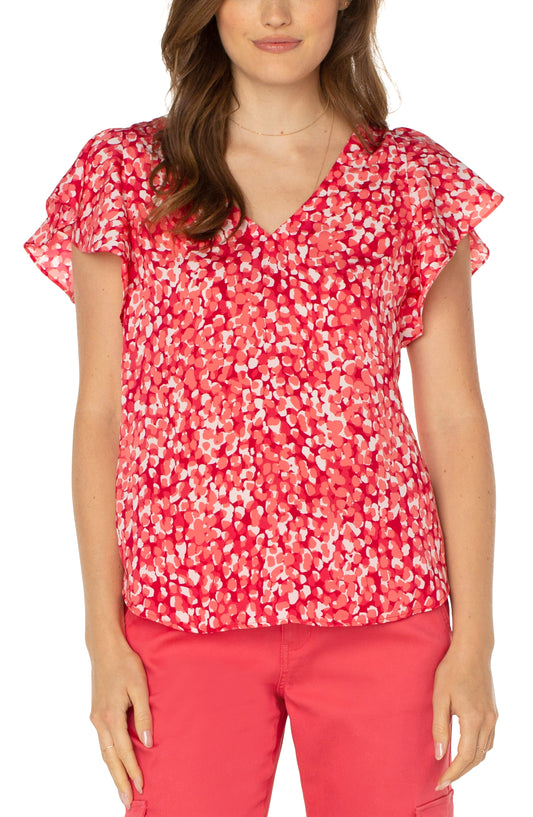 LIVERPOOL DOUBLE V-NECK FLUTTER SLEEVE TOP