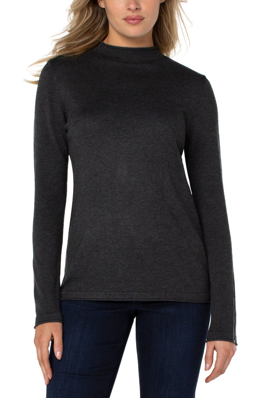 LIVERPOOL MOCK NECK ROLLED HEM LONG SLEEVE SWEATER