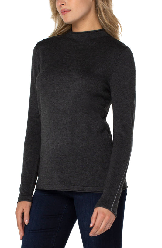LIVERPOOL MOCK NECK ROLLED HEM LONG SLEEVE SWEATER